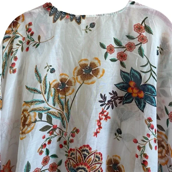 Johnny Was White Floral Ardella Swim Cover Up Kimono L XL - Picture 11 of 14